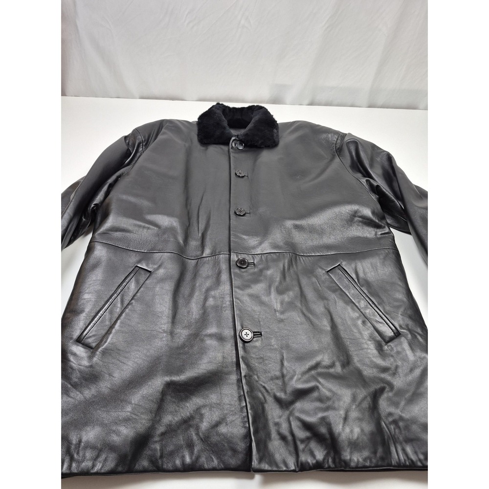 Missani Le Collezioni Coat Mens 3XL Black NZ Lamb Leather Rabbit Fur Overcoat